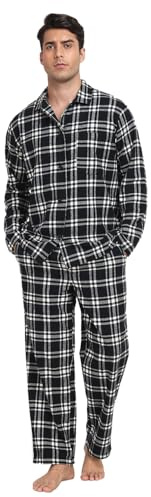 North Bund Schlafanzug Herren Lang Pyjama Set Baumwolle Nachtwäsche Langarm Loungewear Zweiteiliger Schlafanzughose Kariert Hausanzug Für Männer Winter M-XXL