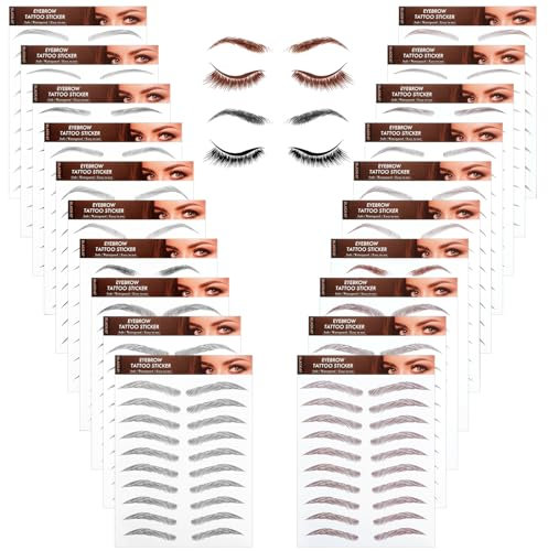 20 fogli di tatuaggio per sopracciglia 6D, impermeabile, per tatuaggi per sopracciglia, per ragazze e donne (188 paia, nero marrone)