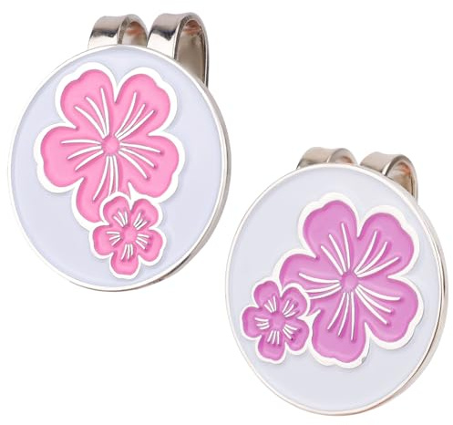 lasuroa 2 Stück Magnetischer Golfhutclip, 2,5 cm Runder Magnetischer Ballmarker mit Hutclip Golfzubehör mit Blumenmuster, für Golfer