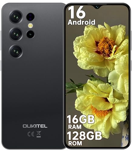 OUKITEL C2 Telefonos Moviles Libres 2026-16GB RAM+128GB ROM/TF 1TB Android 16 Telemovel, Batería 5150mAh, 6.52 HD Pantalla Smartphone, Cámara 13MP+5MP, 4G Dual SIM/Face ID/Altavoz 95 dB, Negro