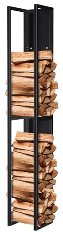 Lospitch Kaminholzregal Innen Metall Schwarz Kaminholzständer Wand Hängend Brennholz Holzhalter Brennholzregal Feuerholzrega für Innen und außen, 25 * 25 * 160cm