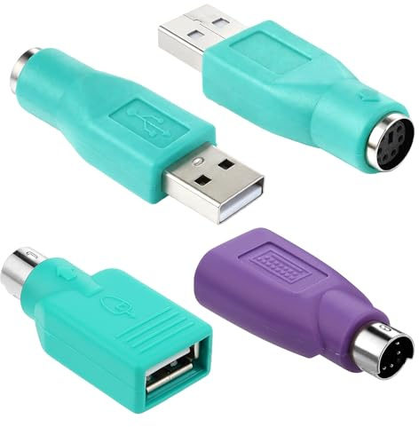 Fyntave Juego de 4 adaptadores PS/2 a USB y USB a PS/2, 2 tipos PS2 t o U SB A macho hembra convertidor para teclado y mouse, adaptador de conector PS-2 para computadora de escritorio, portátil