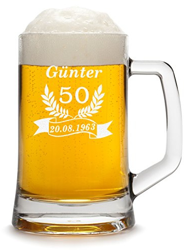 polar-effekt Bierkrug mit Gravur von Namen, Jahreszahl und Geburtsdatum - Geschenk zum Geburtstag - Motiv Geburtstag 0,5l