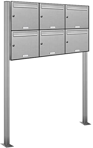 AL Briefkastensysteme 6er V2A Edelstahl Standbriefkasten rostfrei als 6 Fach Briefkastenanlage DIN A4 in Postkasten Briefkasten Design modern