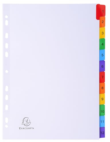 Exacompta MWD1-5Z Karton-Register 1-5 für DIN A4 aus Karton 5-teilig volle Höhe 21 x 29,7 cm weiß, verstärkte Taben mit Indexseite Trennblätter Trennstreifen Ordner-Register