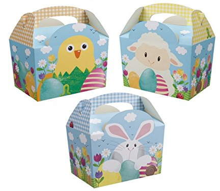 12 Easter Parade Egg Hunt Bunny Chick Carry Meal Bag Boxes - Kids Party Food Box