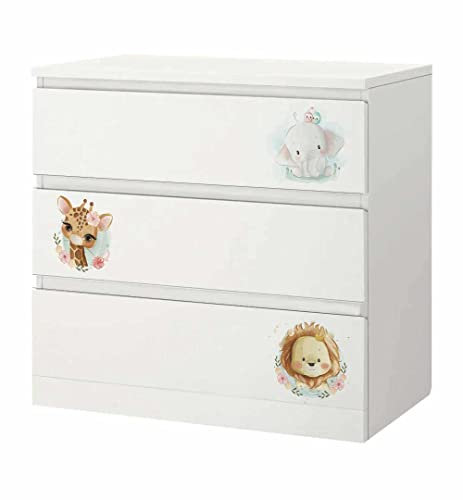 MyMaxxi - Klebefolie Möbel passend für IKEA Malm Kommode - Motiv Tiere Kinder - Möbelfolie selbstklebend - Dekofolie Tattoo Aufkleber Folie für Wohnzimmer und Kinderzimmer, malm_Groesse:3 Schubladen