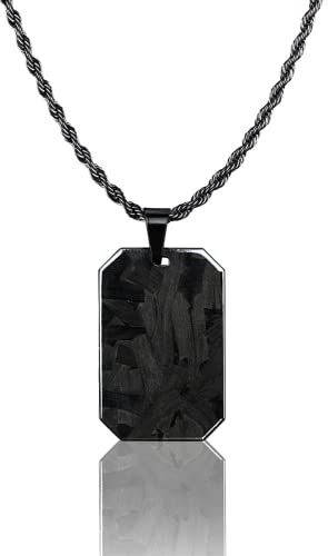 CRBNCNCPT® Kette mit Forged Carbon Dog Tag Anhänger | Schwarze Edelstahlkette | Rope Chain | Edle Männer Halskette | Kohlenstoff Hundemarke | Herren Schmuck (Forged Carbon)