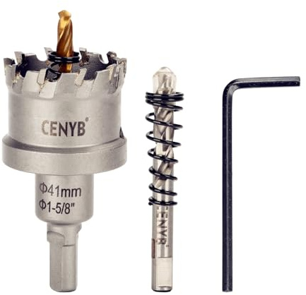 CENYB 1-5/8 (41mm) Coronas Taladros con Broca: para Madera, Metal, Acero Inoxidable y Plástico - Punta de Carburo de Tungsteno y 2 Brocas Guías de Titanio
