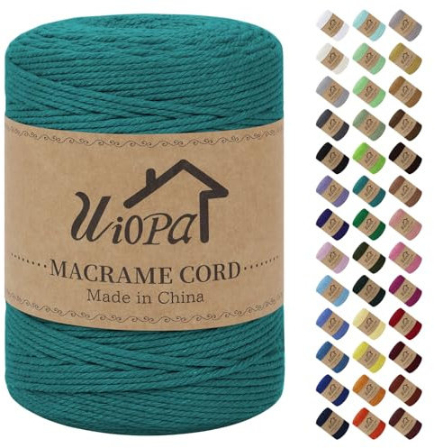 Uiopa Macrame Corda 3mm x 300m Lago Verde Macramè Filo Corda di Cotone Naturale Spago Colorato Cordino per Borse Uncinetto, Wall Hanging, Decorazioni, Bomboniere Fai da Te, Piante da Appendere