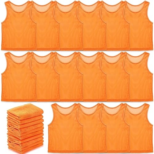 Sintege 24 Stück Nylon Trainingsleibchen Mesh Markierungshemden Fußball Trainingswesten für Kinder Jugendliche Teenager Sport Basketball Fußball Volleyball (Orange)