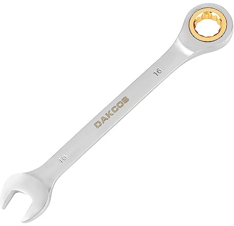 DAKCOS Kombi-Ratschenschlüssel 16mm - Ratschenringmaulschlüssel aus CR-V mit mattierter Chromoberfläche