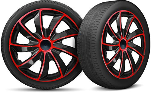 Radkappen 17 Zoll Radzierblenden 4er Set passend für alle Stahlfelgen - Einstellbarer Sicherungsring - Schwarz Rot