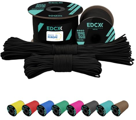EdcX 2 mm Nylon Paracord 275 (50 y 100 m) - 100% Cuerda de Nailon, Cable de 3 hebras, Cuerda de Nailon de 2 mm en Muchos Colores