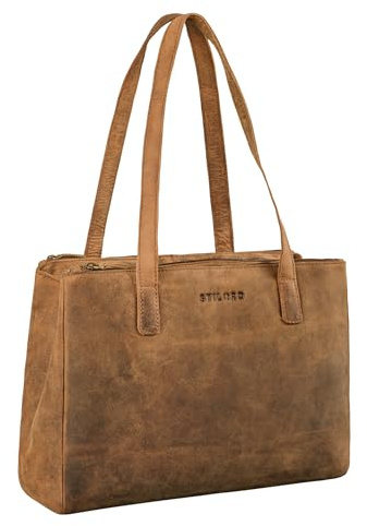 STILORD Blossom Leder Handtasche Damen Mittelgroß Vintage Shopper Tasche Damen Schultertasche Elegant Echtleder für Freizeit Shoppen Reisen Alltag Farbe:Torino - braun