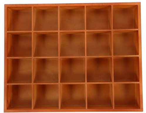 Amosfun 20 Grids Wooden Storage Box, No Lid Individual Organizer for Small Figurines, Jewelry, Keepsakes, Rocks, Beads, Tea Bags (6x6cm Per Grid)