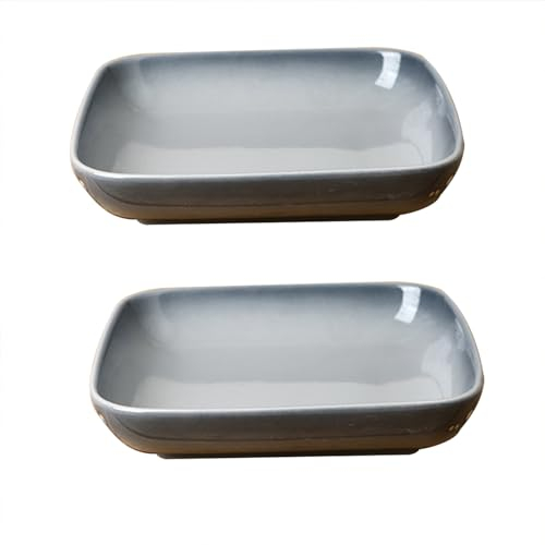 Jarsense 8.5 Inch Square Ceramic Plates, Set of 2 Vintage Ceramic Pasta Plates Soup Plates Ceramic Tableware Plate for Dinner, Breakfast, Gradient Grey