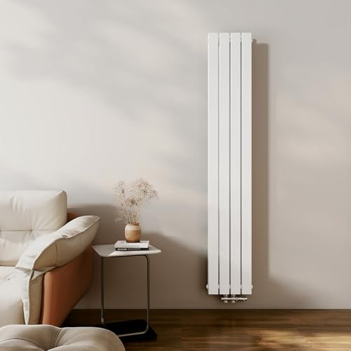 EMKE Radiateur Petit 1800x300 mm Vertical Plat Étroit pour Salle de Bain - Conception à Raccordement Central, Panneaux Double, 911 Watts, Blanc
