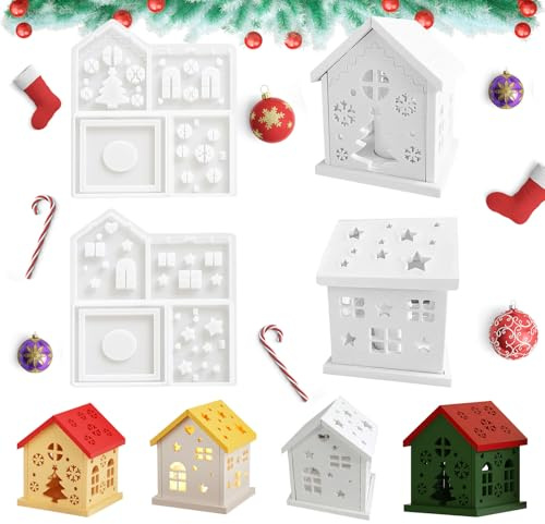 2 Pezzi Stampo a Forma di Casa,3D Stampi per Gesso,Stampi in Silicone per Colata Casa,Decorazione Della Muffa del Silicone,Casette di Stampo per Candele,Portacandele Natalizio,Ornamenti Fai-da-Te