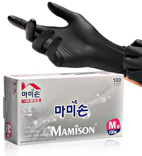 MAMISON Black Nitrile Disposable Gloves, Powder-Free, Latex-Free, 4 Mil, 100 Count, Food Safe, BBQ, Kitchen, Cooking (Large(Pack of 100))