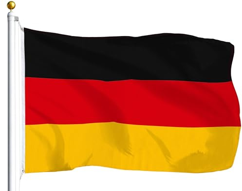 Deutschland Flagge 90x150 cm Fahne, Wetterfest Polyester mit Ösen | Wetterfeste Deutschland Fahne aus reißfestem Polyester, UV-beständige Farben, 2 stabile Messingösen, ideal für Innen & Außen