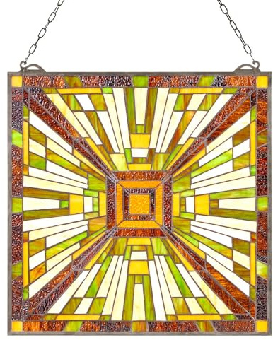 VEVOR Fönsterpanel i målat glas, 50 x 53 cm, hängande akterspegelfönsterpanel i Tiffany-stil med kedja, stort vertikalt rektangulärt fläckglas, vintage traditionella konsthantverk för kök heminredning