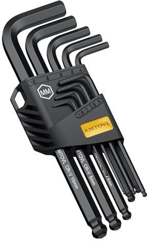 AMTOVL Metric Allen Wrench Set, 9-Piece Long Arm Ball End Hex Key Set 1.5-10mm,Non-Slip L-Key Tools for Bike, Furniture, Automotive & Machinery Repair