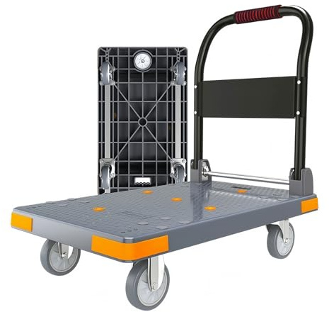 Carrello Trasporto Pieghevole con Ruota di Scorta, Portata 200 kg, Carrello con Ruote Portatutto, Piattaforma Grande 72 x 50cm, Carrellino per il Trasporto, Aiuto per Traslochi e Porta Pacchi, Grigio