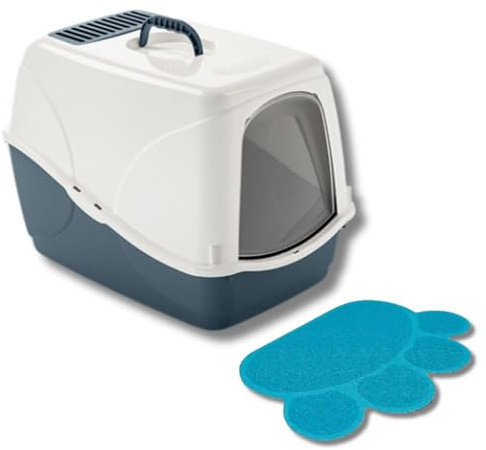 Pet's Market Toilette Lettiera Chiusa Buffy con Tappetino per Igiene Gatti con Porta Basculante Maniglia Filtro al Carbone Paletta in Omaggio Colori Assortiti 54x38,5x38H cm (Con Tappetino)