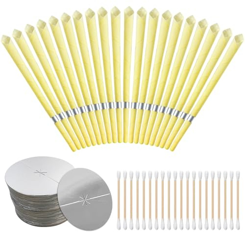 ZOCONE 20 Piezas Velas para Limpiar Los Oidos Adultos Conos Cera Quitar Cera Oidos con 10 Discos Protectores, Kit de Vela de Oreja Abejas Orgánica Natural