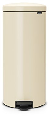 Brabantia NewIcon Pedal Bin 30 L (Almond) Soft-Closure Kitchen Rubbish Bin with Removable Inner Bucket + Free Bin Bags