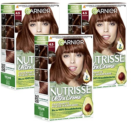 Garnier Nutrisse Dauerhafte Pflege-Haarfarbe mit nährenden Fruchtölen, Coloration mit 8 Wochen Halt, Ultra Crème Tönung, 45 Schokobraun