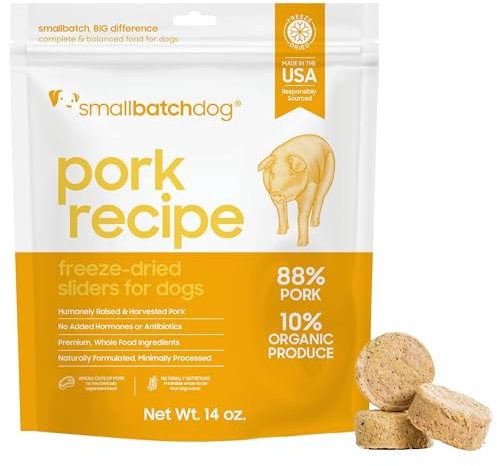smallbatch Pets Freeze Dried Raw Dog Food, Pork Recipe, 14 oz, Organic High Protein Dog Food, Grain Free, Made in The USA, Humanely Raised Meat, Single Protein, for Picky Eaters, Hydrate & Serve