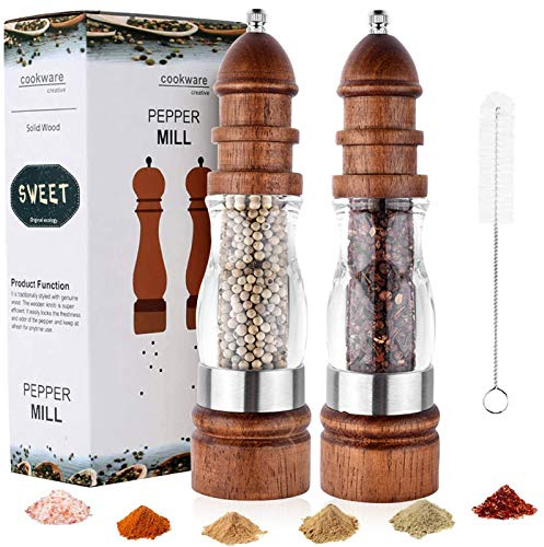 Pfeffermühle Holz,Salt Mill Wood, , Manuelle Salzmühle mit Einstellbarer Keramikmahlwerk Gewürzmühle aus Holz