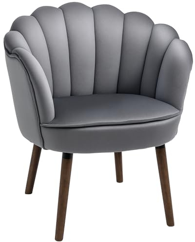 HOMCOM Sessel Wohnzimmer Loungesessel in Muschelform Relaxsessel mit Holzbeine, Polstersessel Lesesessel mit Samtoptik, Polsterstuhl für Schlafzimmer Dunkelgrau