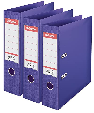 Esselte VIVIDA A4 spak bågfil, 75 mm ryggrad, 500 ark kapacitet, PP, plastskydd, filer och mappar, violett, 3-pack, 624282