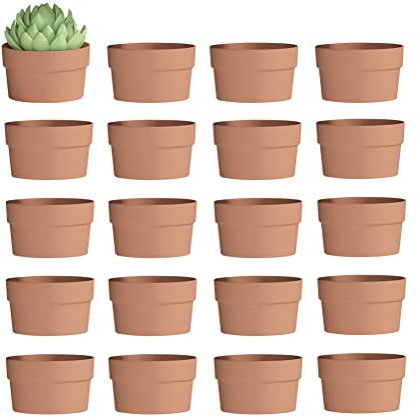 Fcacti 8,9 cm Terrakotta-Flacher Sukkulenten-Topf – 20 Stück kleine Terra-Cotta-Ton-Töpfe mit Drainage, Cacuts Terra-Cotta-Pflanzgefäße für drinnen und draußen mit Ablaufloch