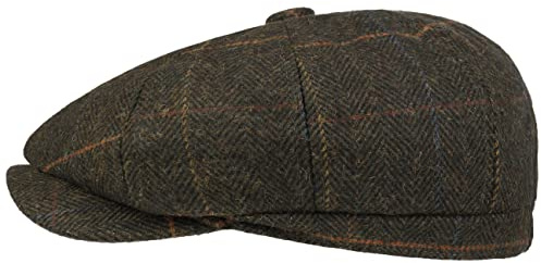 Lipodo Ballonmütze Herringbone Check Kariert Mit Wolle Weiches Material Damen Herren Herbst Winter dunkeloliv M (57-58 cm)