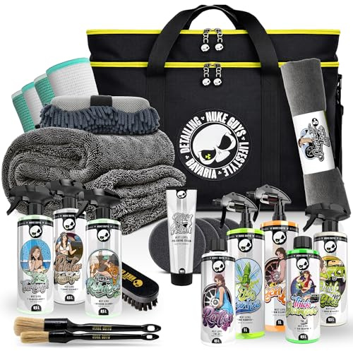 XXL Autopflege-Set - Nuke Guys Reinigungs-Set für Außen und den Auto-Innenraum - Auto Pflege-Set zur optimalen Reinigung mit praktischer Detailing-Tasche