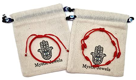 MYSTIC JEWELS by Dalia Bracciale 7 nodi Filo Rosso - Braccialetto di protezione e malocchio regolabile, amuleto fortuna, fatto a mano, unisex