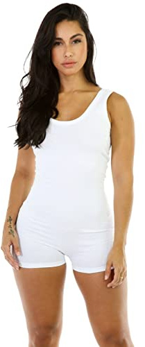 Boolavard Barboteuse Courte Combinaison Justaucorps Haut Sans Manches Femmes Stretch Blouse Lady Body (Blanc, S)