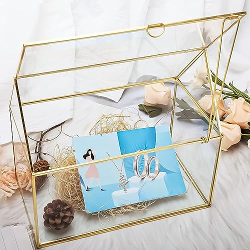 Homtone 25cm Glas Hochzeitskartenbox, Kupfer Handgefertigte goldene Terrarium Glasbox für Hochzeiten, Empfänge, Tischdekoration, Geschenk, Hochzeit Deko