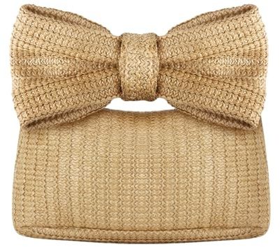 EVEOUT Pochette in Paglia per Donne Clutch con Fiocco Estiva Borsa Pochette Intrecciata per Matrimonio festa