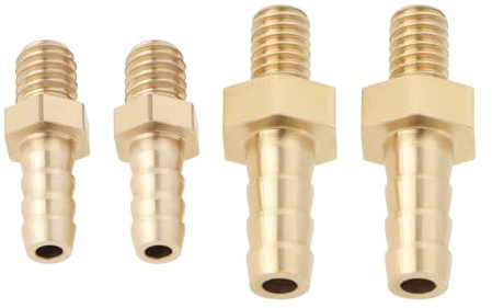 LT Easiyl 4 Stück Messing-Schlauchverbinder mit Widerhaken Metrisch M4 X 0,7–3 Mm Und M4 X 0,7–4 Mm für Teich- Und Poolschlauchadapter Schlauchverbinder mit Außengewinde Rohrverschraubung Gold
