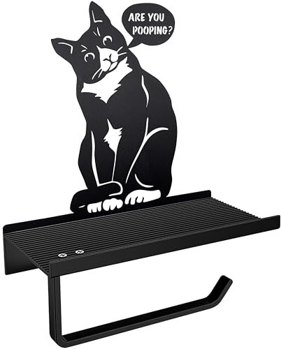Funny Cat Toilet Paper Holder with Shelf, Farmhouse Bathroom Decor for Home