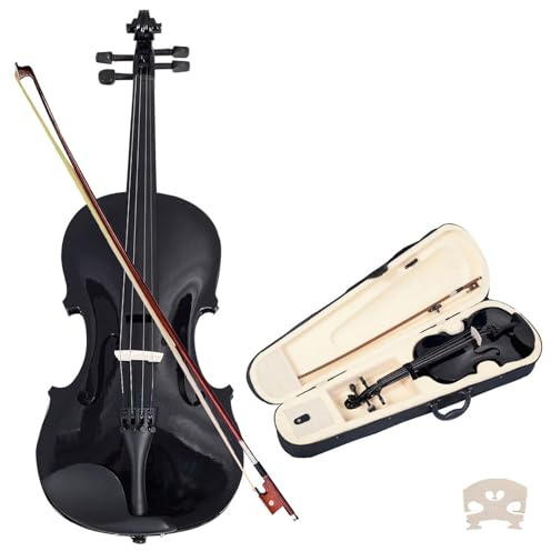 Geige Anfänger Schwarze 4/4-Violine Saiteninstrument Massives Holz Akustische Geige Mit Box Musikzubehör Geschenke(4/4)