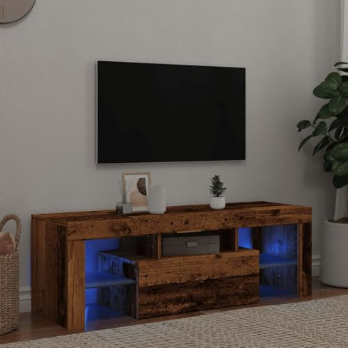Rantry TV-skåp med LED Antikt Trä 120 x 36,5 x 40 cm Flerskiktad, TV-låda Lågt TV-skåp för TV-bord Industriellt TV-ställ Vardagsrum Möbler