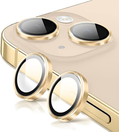 Rainway Camera Lens Protector for iPhone 13 / iPhone 13 mini, Shatterproof Ultra HD Individual Lens Protectors, 9H Ultra-tough Tempered Glass with Aluminum Rim, Ultra-thin, Gold