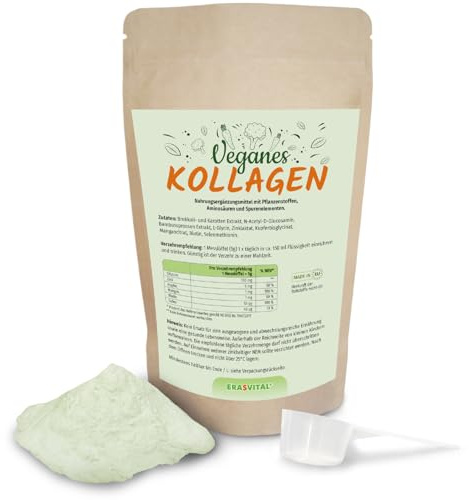 Veganes Kollagen 500 g pflanzlichliche umweltfreundliche und tierfreie Alternative zu herkömmlichem Kollagen, frei von Aromen, Farb- und Süßstoffen. Fördert Gelenke, Bindegewebe, Haare