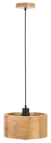 Hängelampe Holz - Rund Modern Holzlampe 1xE27 (27 cm) - Eiche Pendelleuchte Esstisch - Natur Lampe für Esszimmer, Wohnzimmer, Küche, Schlafzimmer, Flur - Stilvolles Design Eichenholz ANTILIA